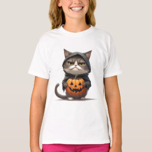 Camiseta Gato Mal-Humorado com Fantasia de Bruxa Abóbora Ha