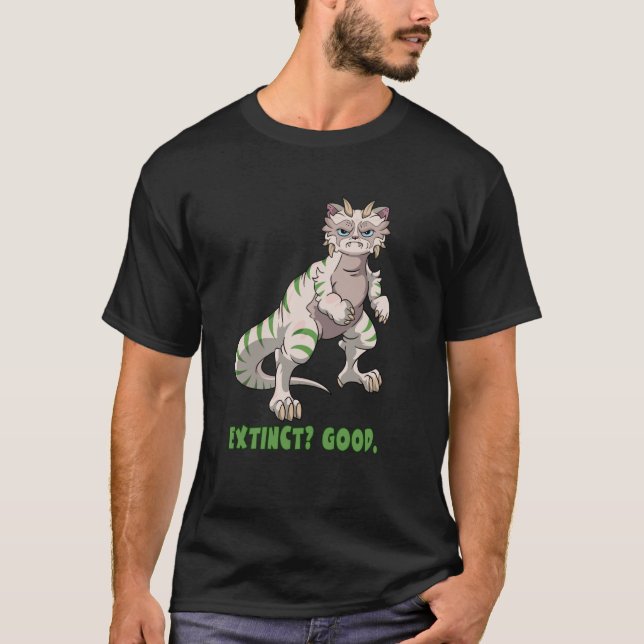 Camiseta Gato Mal-Humorado Dinossauro - Extinto Bom. (Frente)