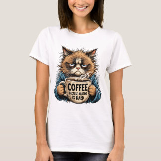 Camiseta Gato Mal-Humorado Engraçado Café Porque Ser Adulto
