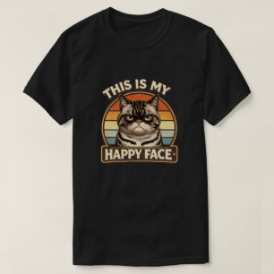 Camiseta Gato Mal-humorado Engraçado "Este É Meu Rosto Feli