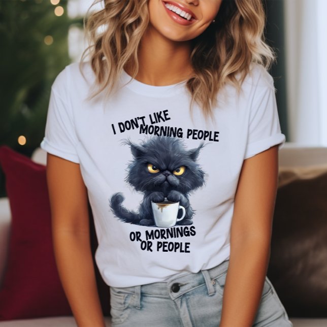 Camiseta Gato Mal-Humorado Não Gosto de Pessoas da Manhã (Criador carregado)