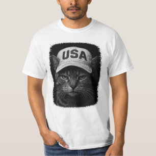 Camiseta Gato Mal-Humorado Patriótico – EUA Chapéu Preto e