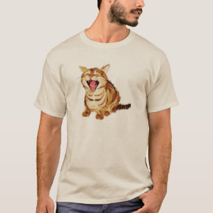 Camiseta Gato malhado de bocejo no esboço Pastel do lápis
