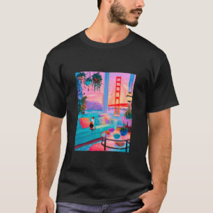Camiseta Gato Malhado de São Francisco GoldenGate Bridge Re