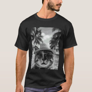 Camiseta Gato Malhado Engraçado Tira Selfie nas Férias de V