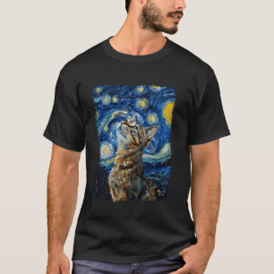 Camiseta Gato Malhado Gato Laranja Pintura da Noite Estrela