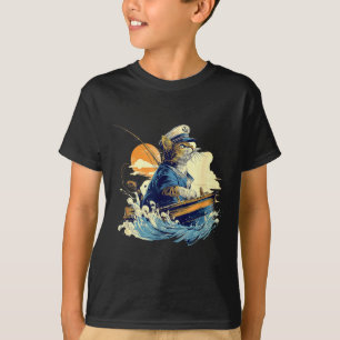 Camiseta Gato Marinheiro Capitão Barco Pescaria