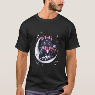 Camiseta Gato Marinheiro Meow Sentado Na Lua Espaço Gótico