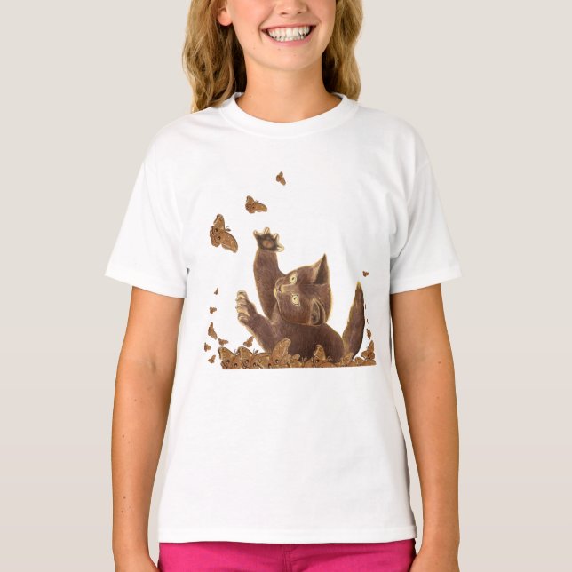 Camiseta Gato Marrom & Borboletas Noturnas  (Frente)