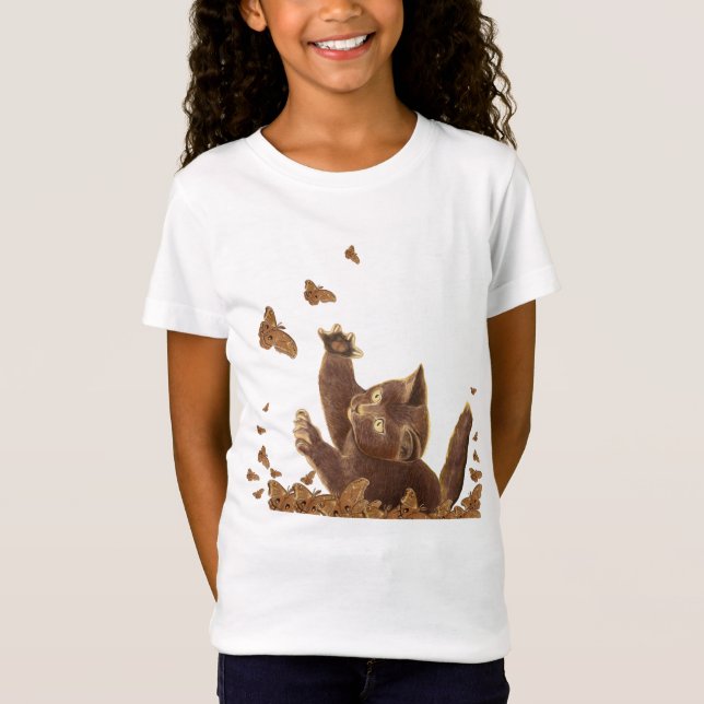 Camiseta Gato Marrom & Borboletas Noturnas  (Frente)
