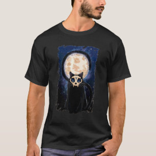 Camiseta Gato Máscara de Caveira Com Fetiche Lua Fantasia G