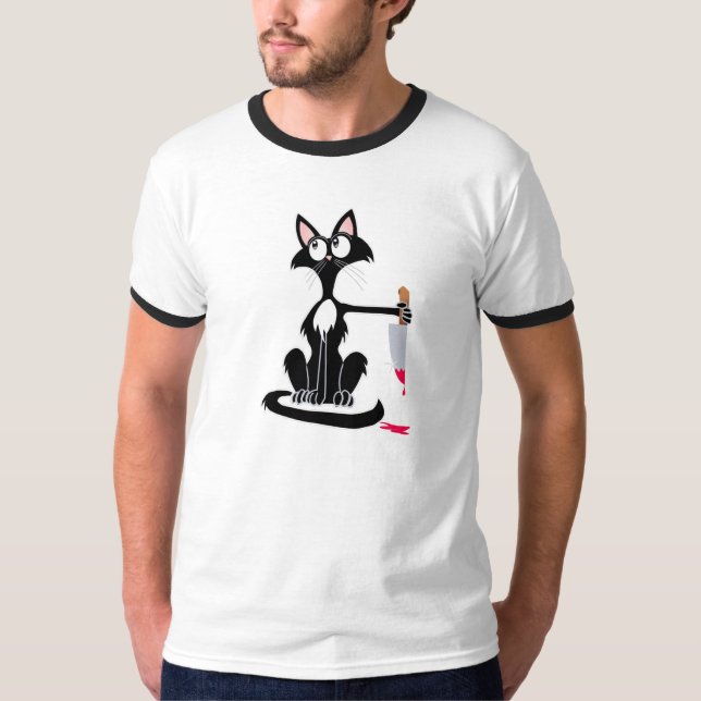 Camiseta Gato matador bonito com uma faca sangrenta Coffee  (Frente)