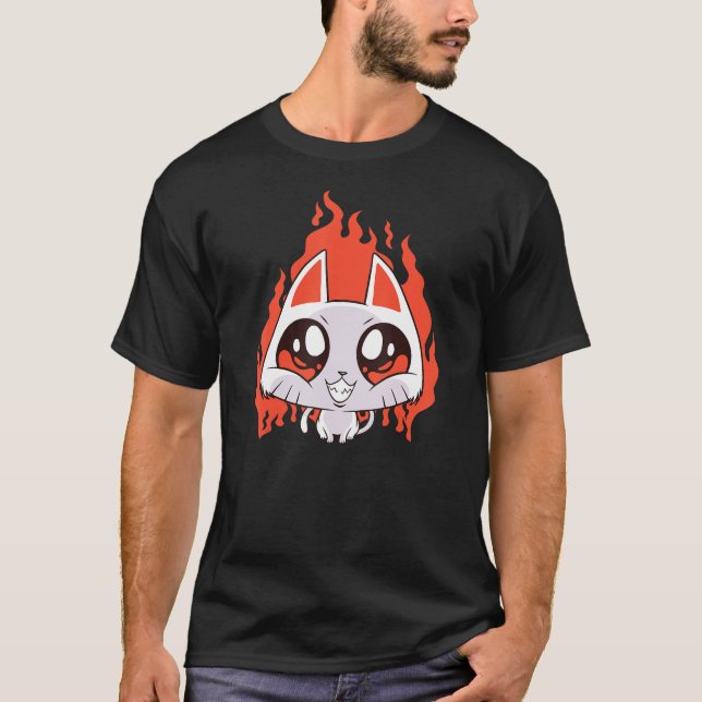 Camiseta Gato Mau de Kawaii Bonito Com Gato Mau Engraçado D (Frente)