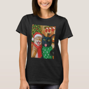 Camiseta Gato Meme Engraçado Tirando Uma Selfie Natal Luzes