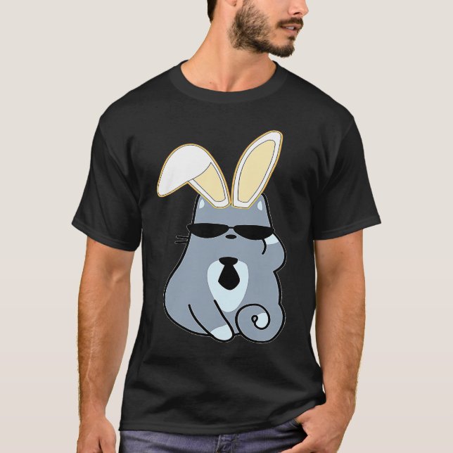 Camiseta Gato Meme Hipster Orelhas de Coelho de Páscoa (Frente)