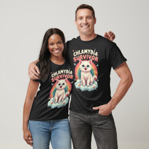 Camiseta Gato Meme Piadas Sobrevivente Chlamydia Engraçado