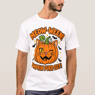 Camiseta Gato Meow Ween Abóbora Perfeito Cute Halloween T-S