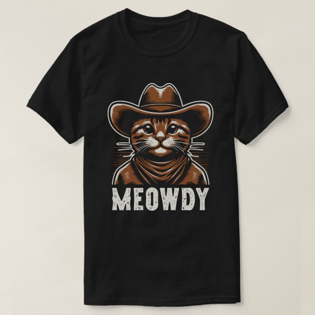 Camiseta Gato meowdy no chapéu de cowboy (Frente do Design)