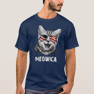 Camiseta Gato Meowica Engraçado Bandeira Americana EUA