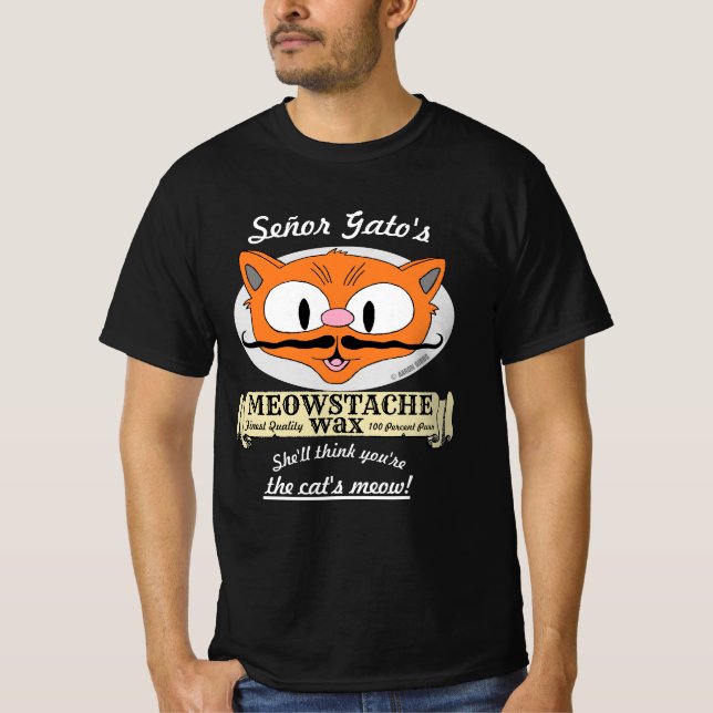 Camiseta Gato MEOWSTACHE WAX Handlebar Mustache do Señor Ga (Frente)