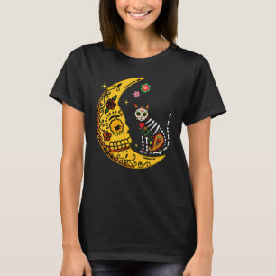 Camiseta Gato mexicano Calavera com Lua Dia de Muertos Hall