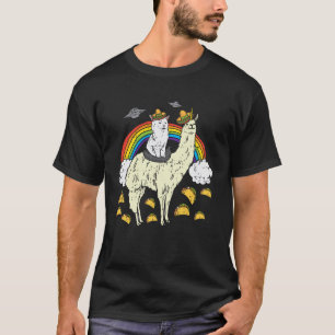 Camiseta Gato Mexicano Montando Lhama Unicórnio Arco-íris C