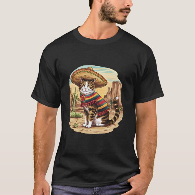 Camiseta Gato Mexicano no Deserto Sudoeste Cinco De Mayo V (Frente)