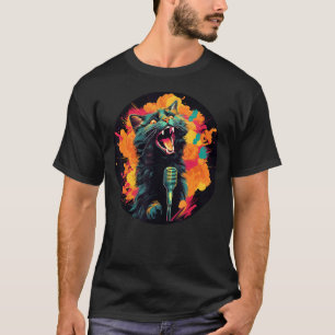 Camiseta Gato Miau de Karaokê Engraçado para Compositor e G
