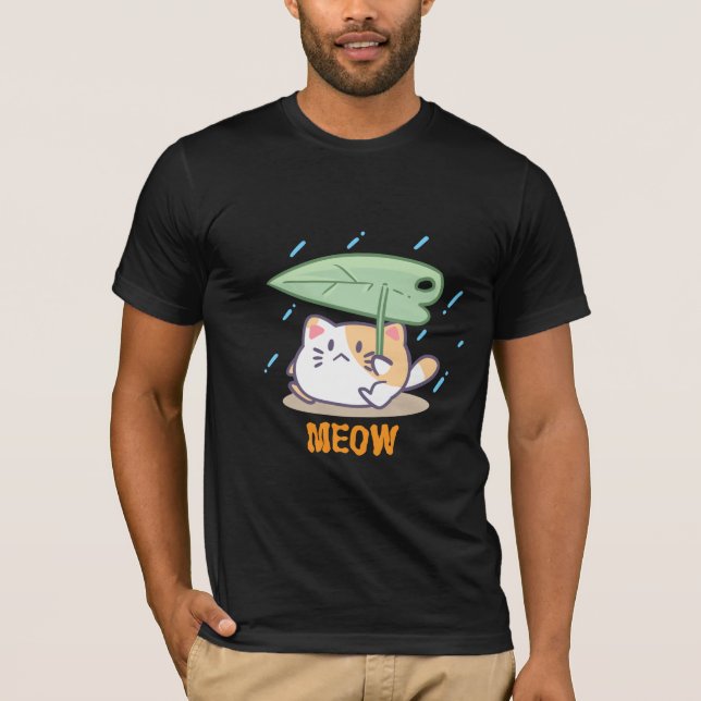 Camiseta gato miou na chuva em uma design incrível (Frente)