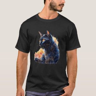 Camiseta Gato Misterioso Preto com Olhos Amarelos Hipnótico