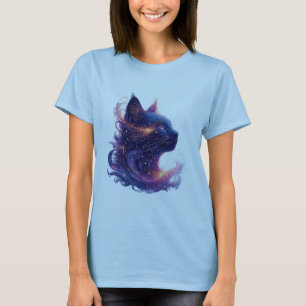 Camiseta Gato Místico em Redemoinhos Artísticos Vibrantes e