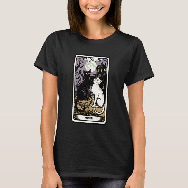 Camiseta Gato Místico sob o Estilo Tarot da Lua (Frente)