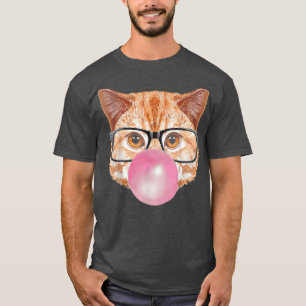 Camiseta Gato moderno bonito com óculos e pastilha elástica