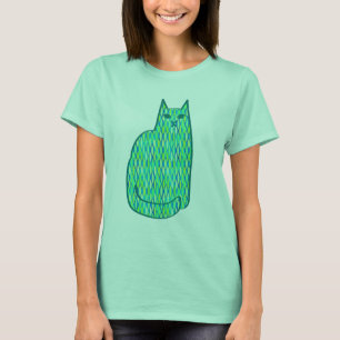 Camiseta Gato Moderno de Meados do Século, Verde Menta e Li