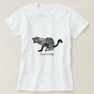 Camiseta Gato monocromático de cor aquosa preta
