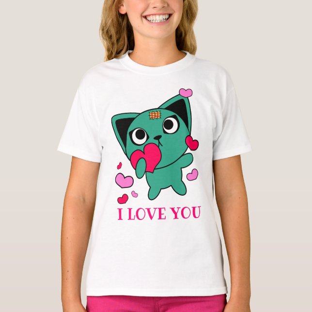 Camiseta Gato Monstro Adorava Bonita Garota Doce Coração (Frente)