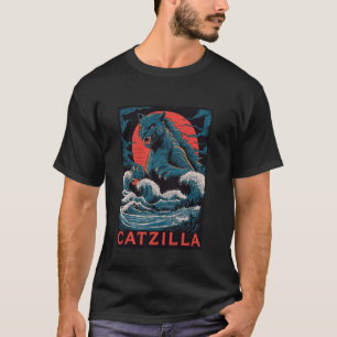 Camiseta Gato Monstro Catzilla Retro Onda Grande Japonesa K