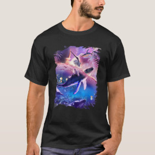 Camiseta Gato Montado em Baleia no Oceano Espacial