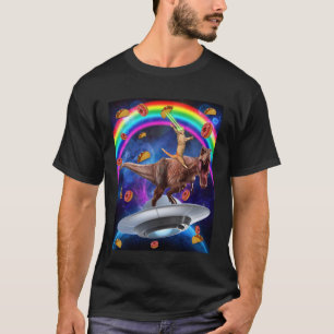 Camiseta Gato Montado em Dinossauro Trex Óvni Taco Donuts n