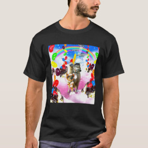 Camiseta Gato Montado em Lhama Com Sundae E Jelly Beans Pre