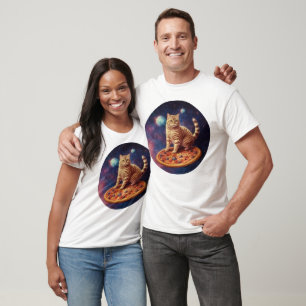 Camiseta Gato Montado em Pizza Galáxia