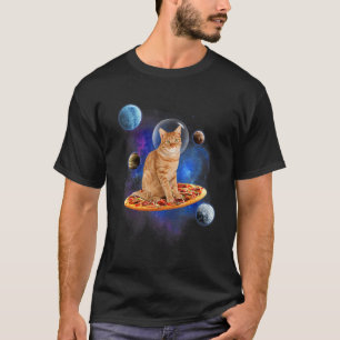 Camiseta Gato Montado em Pizza no Espaço Galáxia Gatinho En