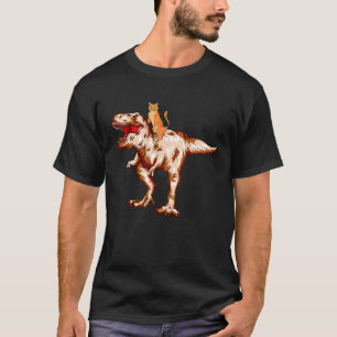 Camiseta Gato Montando Dinossauro rex Tyrannosaurus Meninos