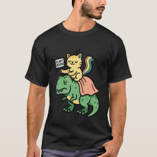 Camiseta Gato Montando Dinossauro T-Rex Amante de Gatinhos