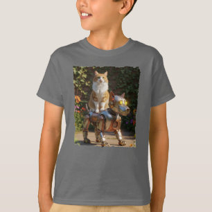 Camiseta Gato montando seu fiel cão robô!