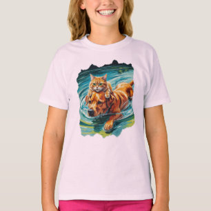 Camiseta Gato montando um cachorro amigável na água!