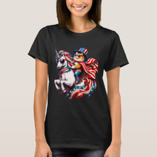 Camiseta Gato Montando Unicórnio Bandeira EUA Patriótico 4 