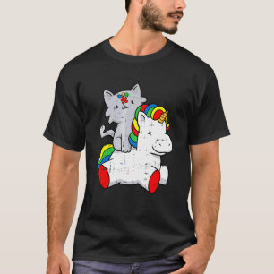 Camiseta Gato Montando Unicórnio Conscientização do Autismo