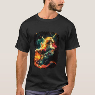 Camiseta Gato Montando Unicórnio Divertido Galáxia