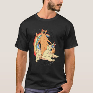 Camiseta Gato Montando Unidog Arco-íris Para Mulheres Menin